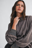 Maeve Mock Neck Crew-Charcoal