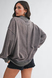 Maeve Mock Neck Crew-Charcoal