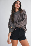 Maeve Mock Neck Crew-Charcoal
