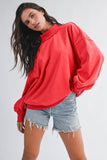 Maeve Mock Neck Crew-Red