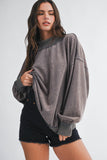 Maeve Mock Neck Crew-Charcoal