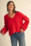 Mae V-Neck Sweater -  Red