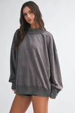 Maeve Mock Neck Crew-Charcoal