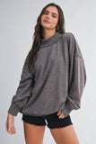 Maeve Mock Neck Crew-Charcoal