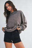 Maeve Mock Neck Crew-Charcoal